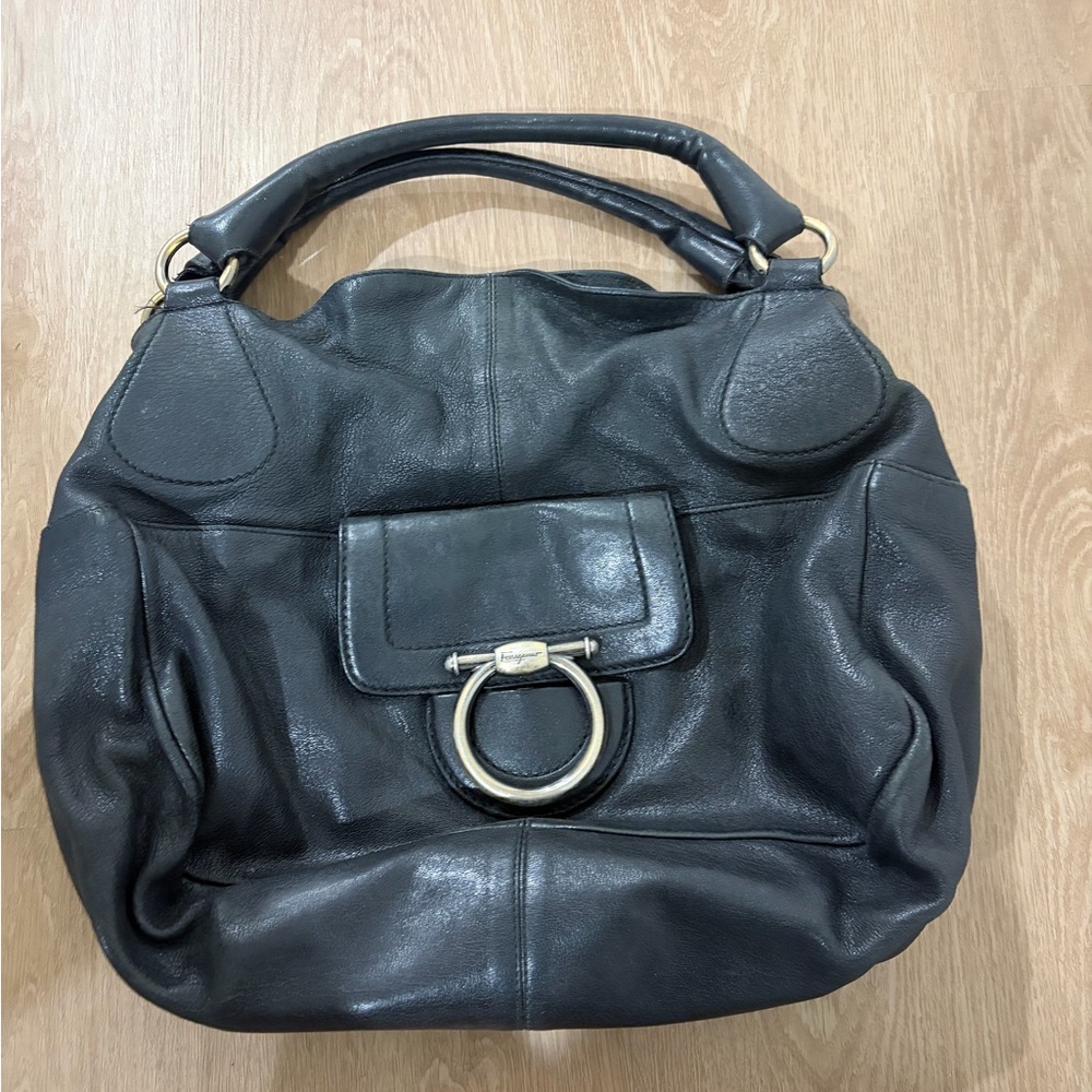 Salvatore Ferragamo Black Leather Shoulder Bag